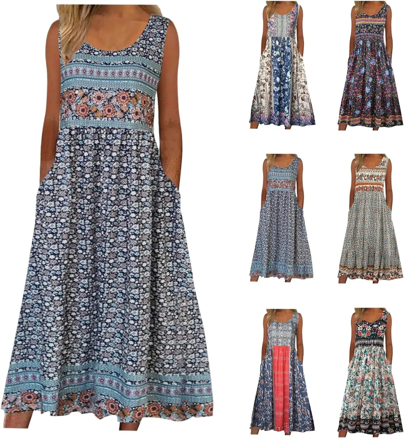 2025 Summer Women’s Bohemian Floral Midi Sundress