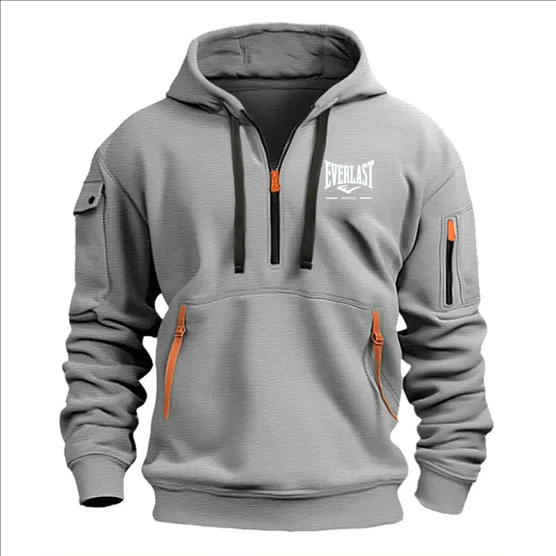 Autumn/Winter Men’s Printed Multi-Zipper Hoodie – Casual & Loose