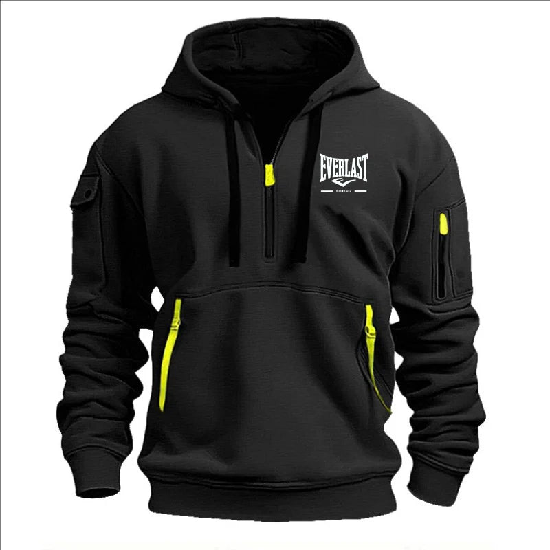 Autumn/Winter Men’s Printed Multi-Zipper Hoodie – Casual & Loose